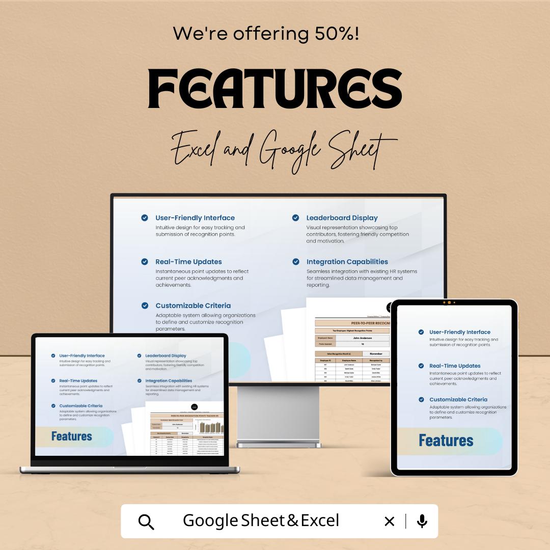Peer-to-Peer Recognition Points Tracker HR Sheet | Excel & Google Sheets Template | Employee Recognition Tracker