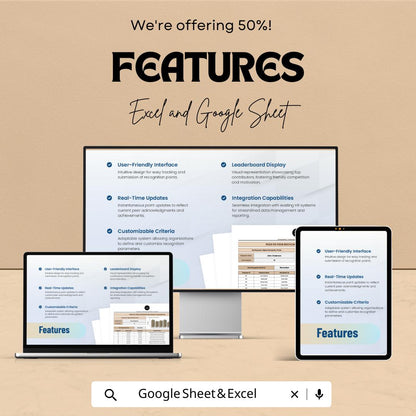 Peer-to-Peer Recognition Points Tracker HR Sheet | Excel & Google Sheets Template | Employee Recognition Tracker