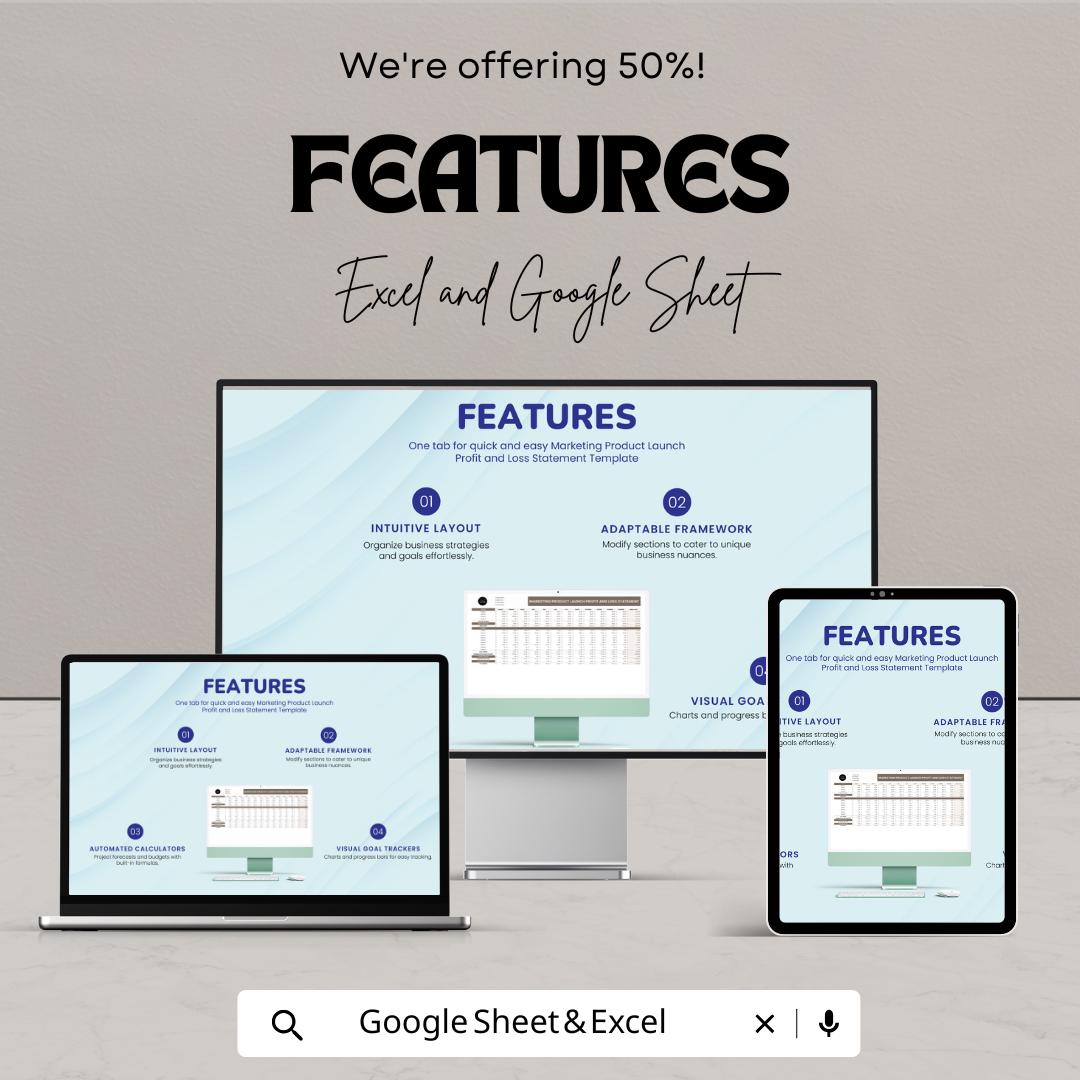 Marketing Product Launch Profit and Loss Statement Template | Excel & Google Sheets | Business Budget Planner, Financial Tracker
