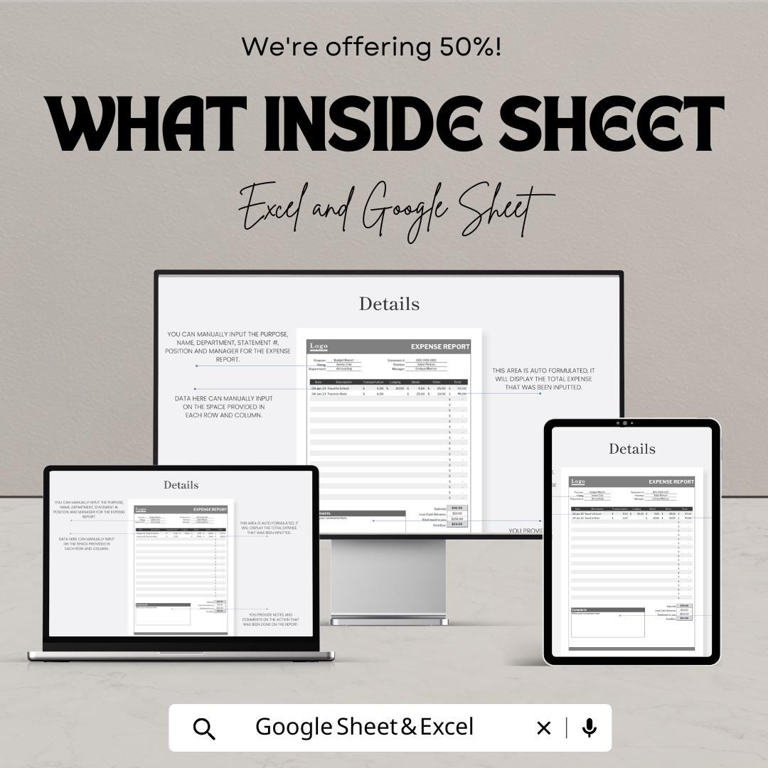 Printable Business Spreadsheet | Expense Report | Budget Tracker | Small Business Finance Planner | Editable Sheet