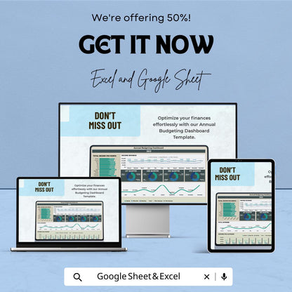 Annual Budgeting Dashboard Template - Excel and Google Sheet for Financial Planning - Track Income, Expenses & Forecasting |