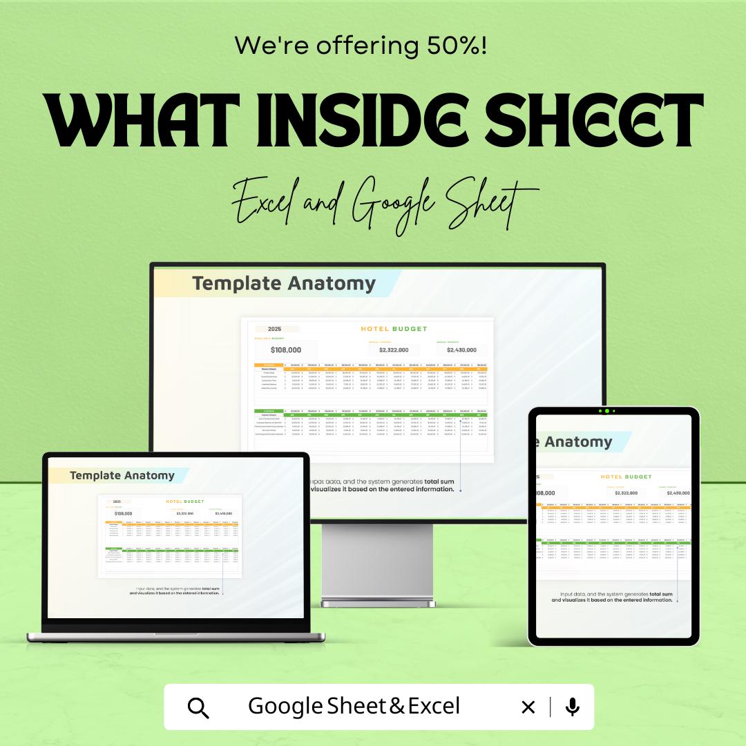 Simple Hotel Budget Sheet | Excel & Google Sheets Template | Hotel Financial Planning | Budget Management Template | 50% Off