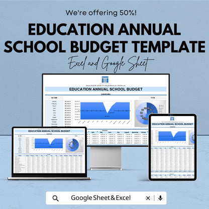 Education Annual School Budget Template | School Budget Spreadsheet | Education Finance Planner | Academic Budget Tracker