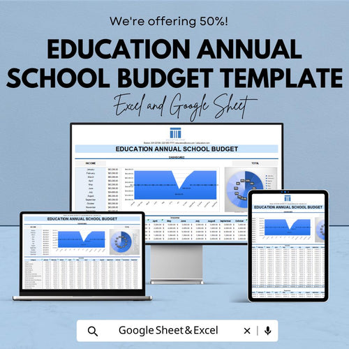 Education Annual School Budget Template | School Budget Spreadsheet | Education Finance Planner | Academic Budget Tracker