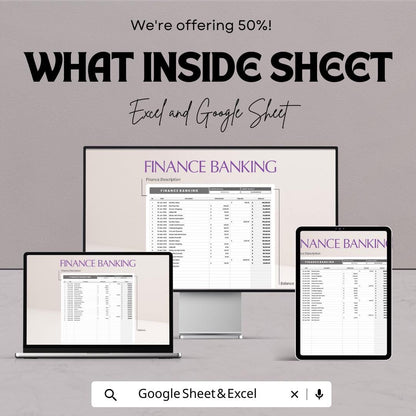 Finance Banking Template | Transaction Tracker | Income and Expense Log | Account Balance Spreadsheet