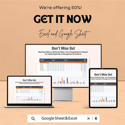 Finance Capital Expenditure Budgeting Sheet | Excel & Google Sheets Template for Budget Planning | Capital Expenditure Tracker