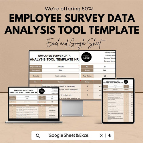 Employee Survey Data Analysis Tool Template | HR Template | Excel & Google Sheets | Employee Feedback Analysis | HR Survey Spreadsheet