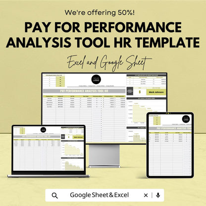 Pay for Performance Analysis Tool HR Template | Compensation and Salary Analysis Spreadsheet | Excel & Google Sheets HR Dashboard