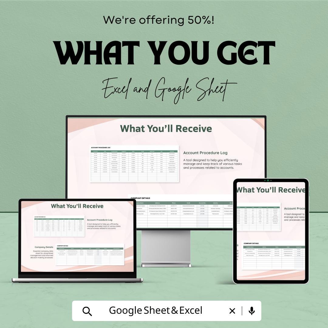 Account Procedure Tracking Sheet | Excel & Google Sheet Template | Task and Budget Tracker | Expense Log | Progress Tracking | 50% OFF!