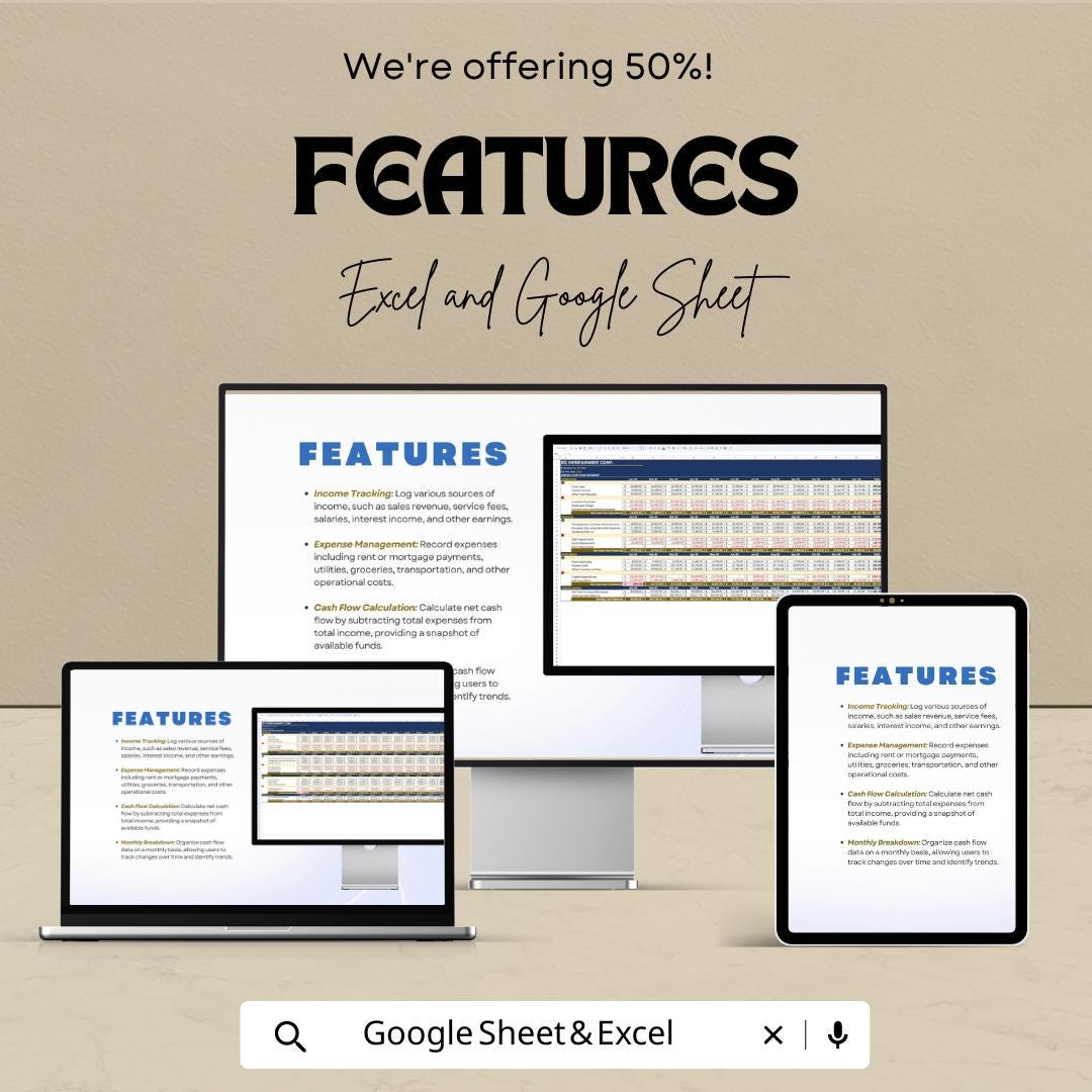 Simple Cash Flow Template Excel & Google Sheets, Monthly Cash Flow Tracker, Small Business Budget Spreadsheet, Income Expense Tracker