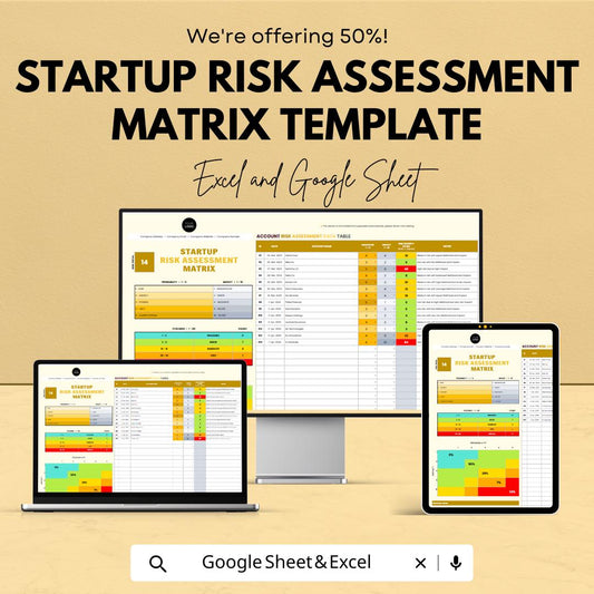 Startup Risk Assessment Matrix Template | Excel & Google Sheets | Business Risk Management Tool | Startup Risk Analysis Dashboard