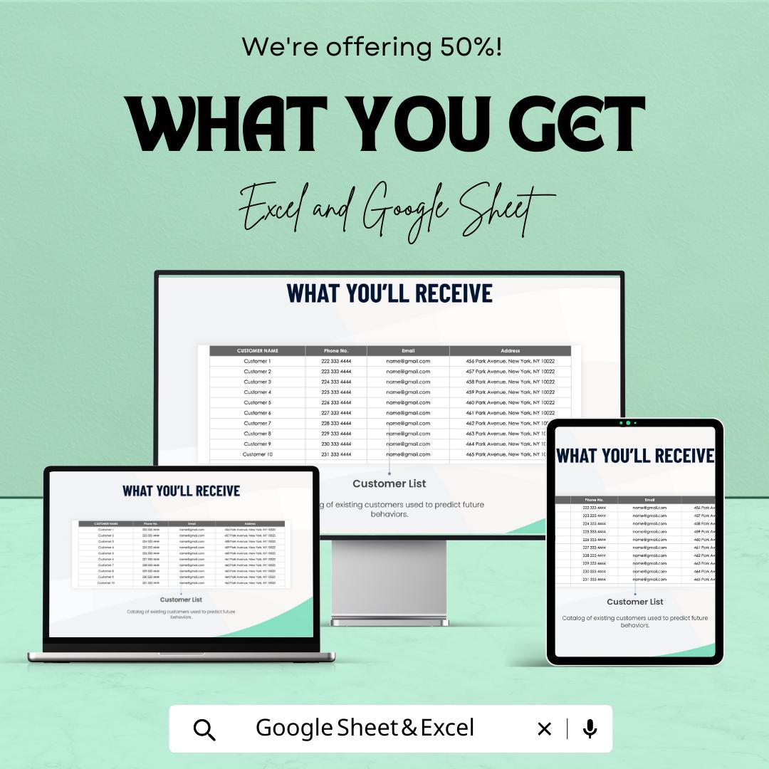 Customer Forecast Template, Sales Forecast Spreadsheet, Customer Tracking Sheet,  Business Forecast Tool, Revenue Planner