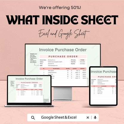 QuickBooks Purchase Order Template | Fillable PO Form in Excel & Google Sheets | Editable Procurement Sheet | Instant Download