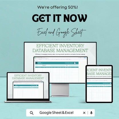 Inventory Database Template | Excel & Google Sheets | Inventory Tracker | Stock Management Spreadsheet | Business Inventory Log