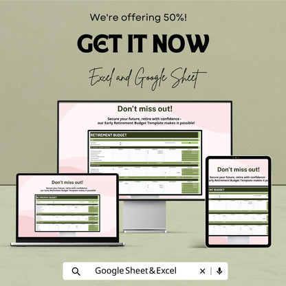 Early Retirement Budget | Excel and Google Sheets Retirement | Financial Independence Tracker | Income and Expense | Savings Forecast Tool