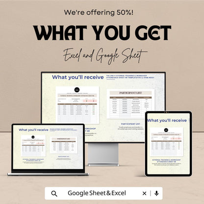 External Training & Workshop Attendance Sheet HR Template | Excel and Google Sheets | Employee Training Tracker