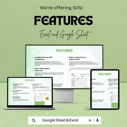 Assignment Tracker Template | Homework Tracker | Assignment Dashboard | Study Planner Spreadsheet | School Organizer