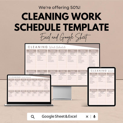 Cleaning Work Schedule Template | Cleaning Planner Spreadsheet | Staff Cleaning Schedule | Cleaning Checklist Template