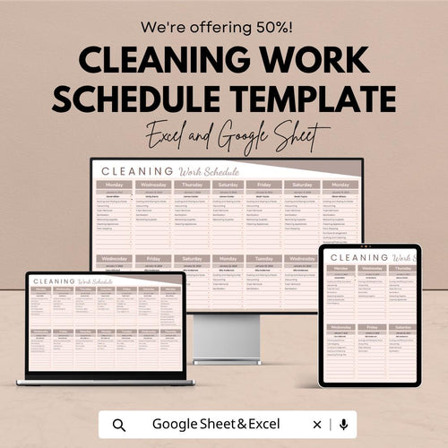Cleaning Work Schedule Template | Cleaning Planner Spreadsheet | Staff Cleaning Schedule | Cleaning Checklist Template