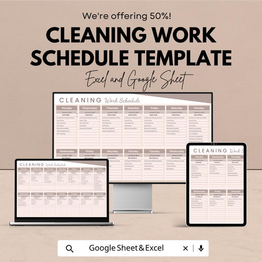 Cleaning Work Schedule Template | Cleaning Planner Spreadsheet | Staff Cleaning Schedule | Cleaning Checklist Template