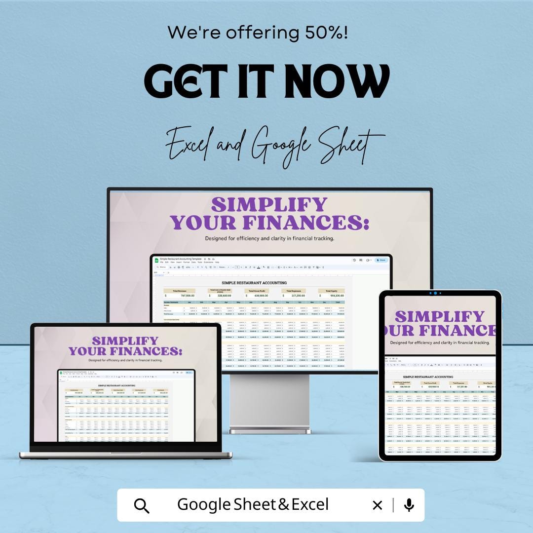 Simple Restaurant Accounting Spreadsheet | Google Sheets | Restaurant Finance Tracker | Expense & Profit Log | Digital Bookkeeping Tool