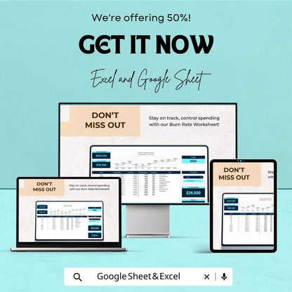 Advertising Budget Burn Rate Worksheet – Excel & Google Sheets – Track and Manage Advertising Spend Efficiently – 50% OFF