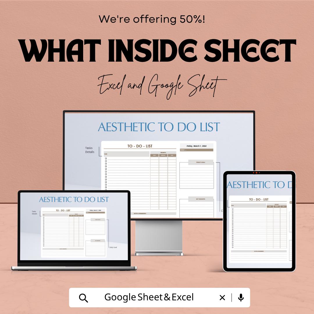 Aesthetic To-Do List & Daily Planner | Excel & Sheets