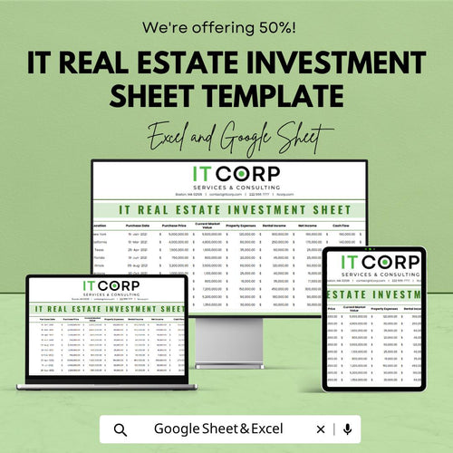 IT Real Estate Investment Sheet Template | Property Investment Tracker Spreadsheet | Commercial & Residential Portfolio Manager |