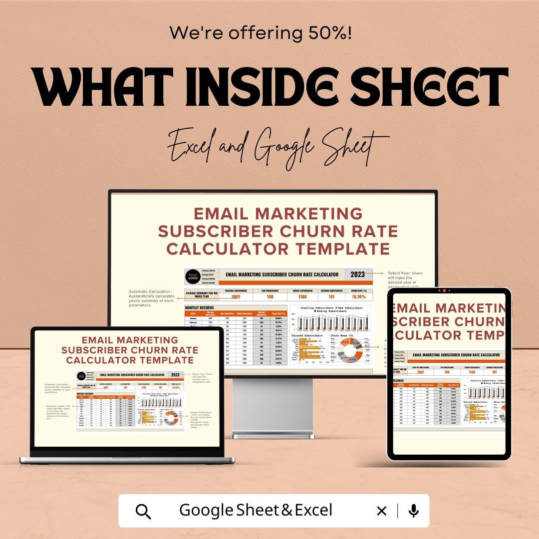 Email Marketing Subscriber Churn Rate Calculator | Google Sheet and Excel Template | Track Monthly Churn Rate & New Subscribers