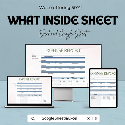 Expense Report Template | Business Expense Spreadsheet | Expense Tracker Template | Excel & Google Sheets | Budget Management Sheet |