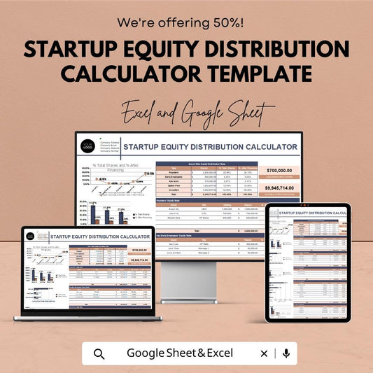 Startup Equity Distribution Calculator Template | Excel and Google Sheets | Founders Equity Split Tool | Cap Table Calculator |
