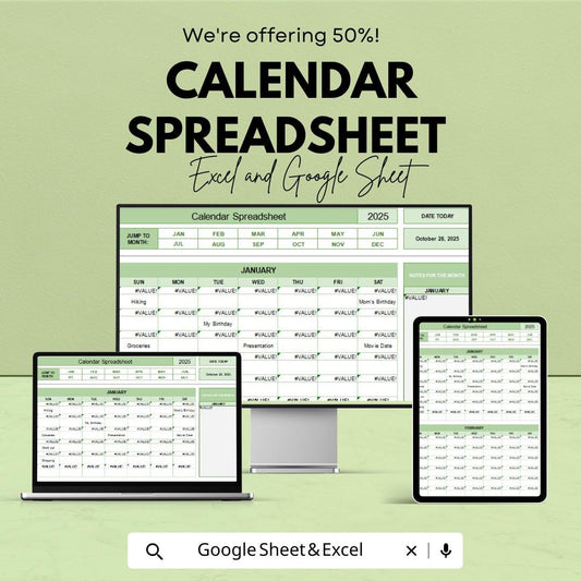 Calendar Spreadsheet Template | Editable Yearly Planner | Monthly Schedule Tracker | Digital Calendar | Instant Download