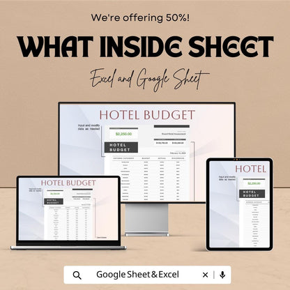 Hotel Comparison Budget Template, Hotel Cost Analysis Spreadsheet, Travel Budget Planner, Hotel Expense Tracker, Excel & Google Sheets