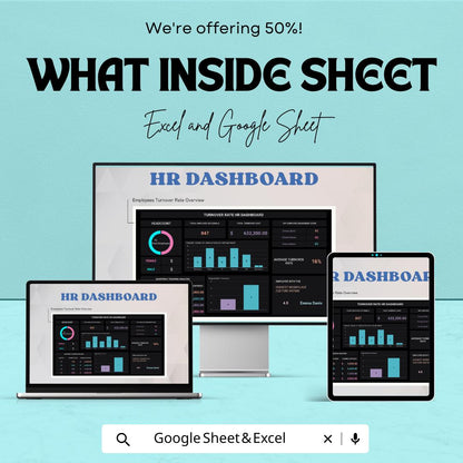 Turnover Rate HR Dashboard Sheet - Excel and Google Sheets Template for Employee Metrics & HR Analytics