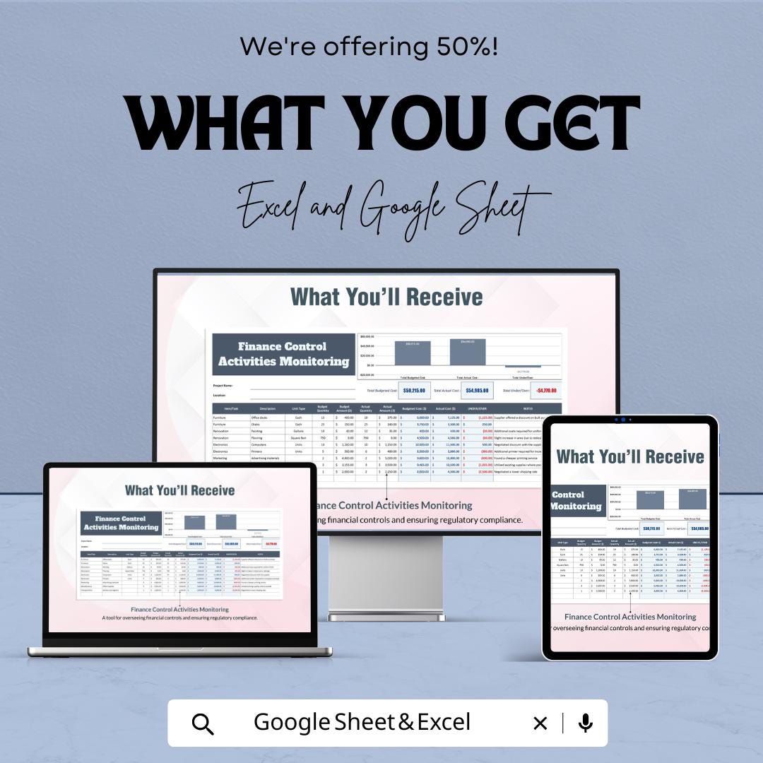 Finance Control Activities Monitoring Template | Financial Compliance Tracker | Budget Monitoring Sheet | Cost Control Template