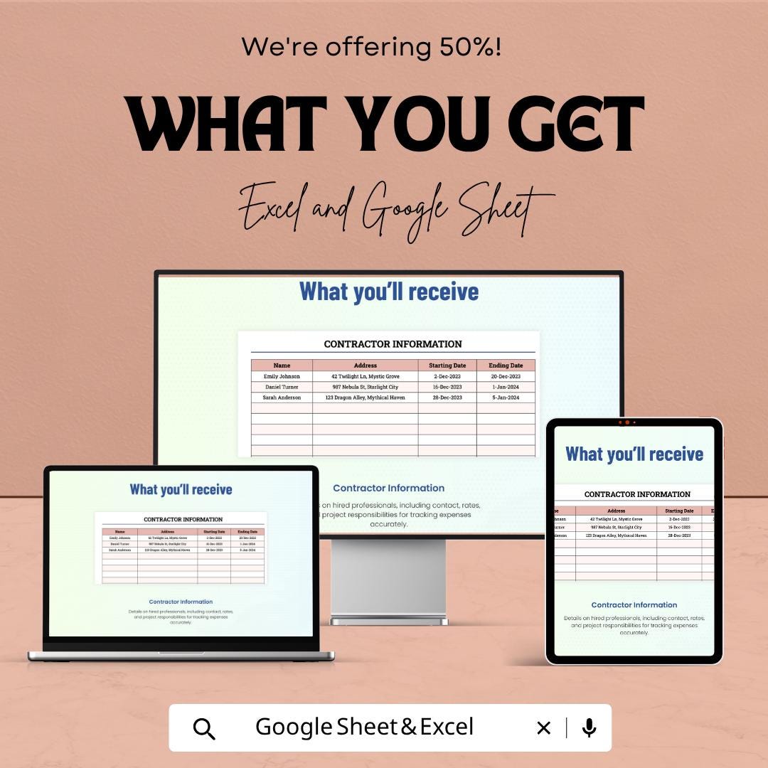 Sample Home Renovation Budget Template | Home Remodel Budget Spreadsheet | Renovation Cost Planner | Excel & Google Sheets