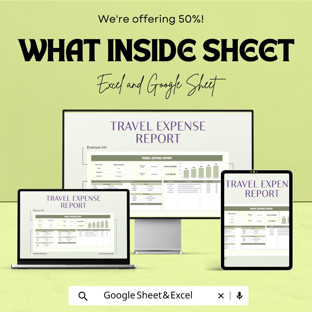 Travel Expense Report Sheet | Excel & Google Sheet | Business Travel Tracker | Expense Management | Travel Budget Template
