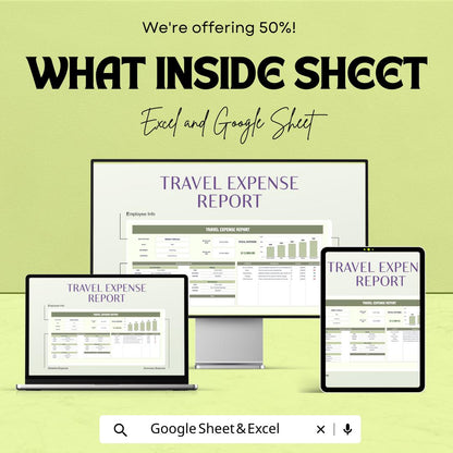 Travel Expense Report Sheet | Excel & Google Sheet | Business Travel Tracker | Expense Management | Travel Budget Template