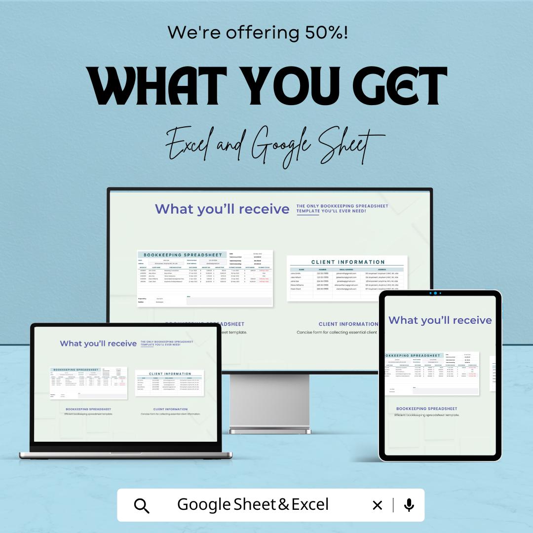 Bookkeeping Spreadsheet Template | Small Business Bookkeeping | Client Tracker | Invoice Tracker | Finance Spreadsheet | Accounting Template