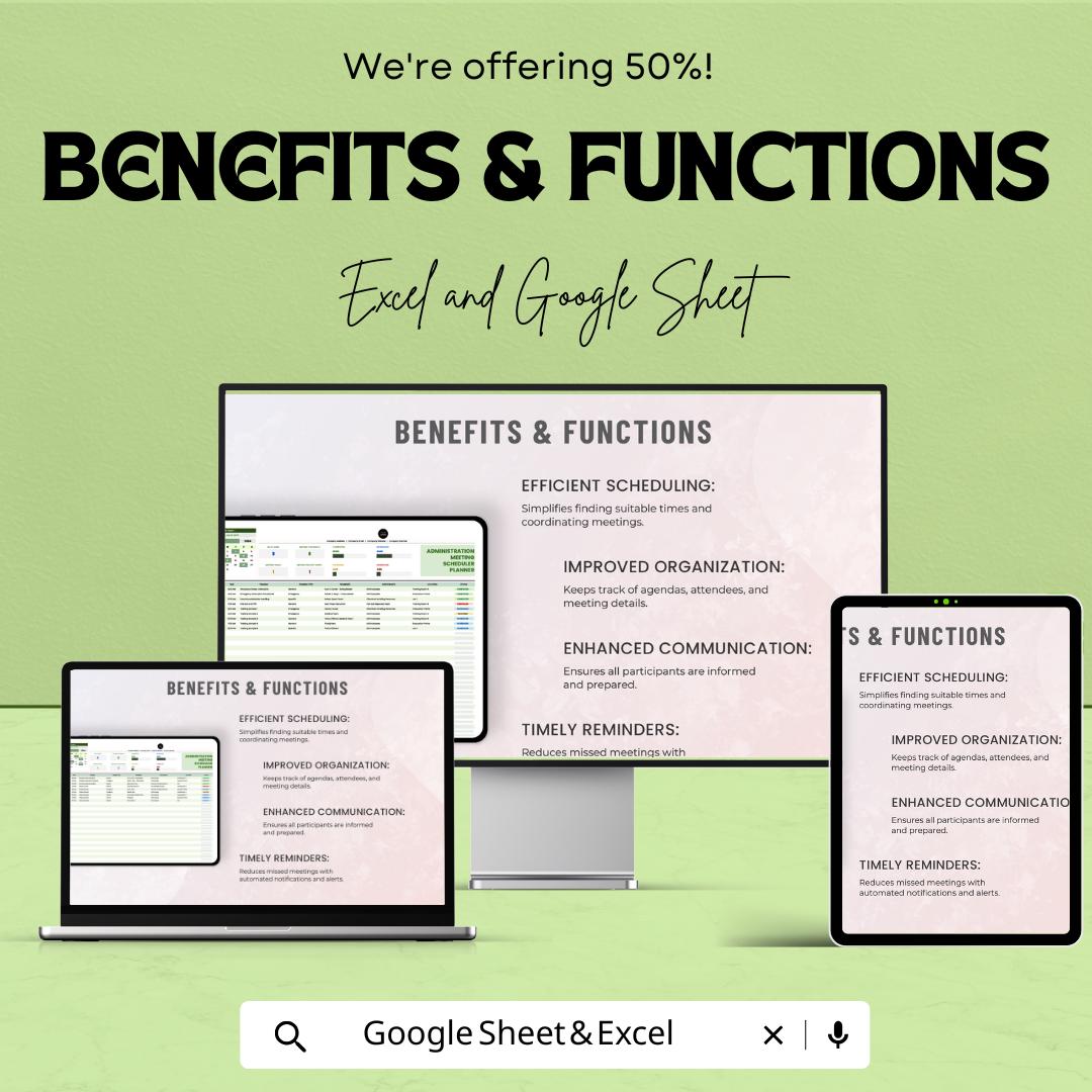 Administration Meeting Schedule Planner Template | Admin Meeting Scheduler | Excel & Google Sheets Planner | Office Meeting Organizer