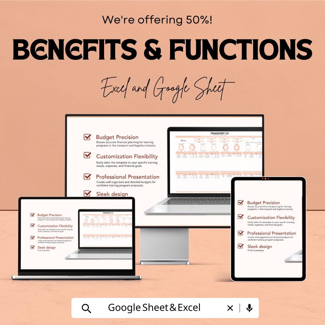 Transport and Logistics Training Budget Spreadsheet Template | Excel & Google Sheets | Training Cost Planner | Logistics Budget Tracker |