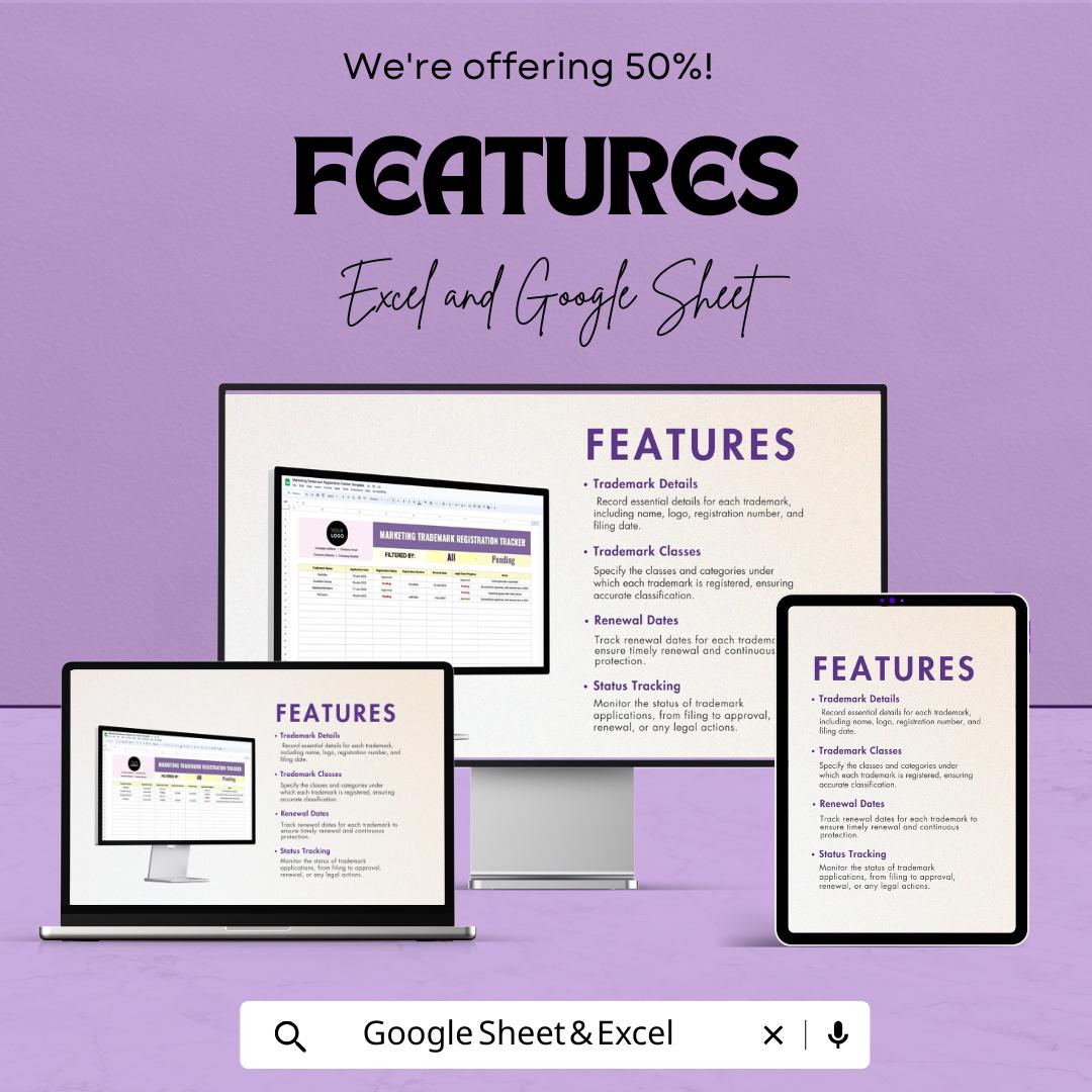 Marketing Trademark Registration Tracker Template | Trademark Tracking Sheet | Brand Protection Tool | Excel & Google Sheets
