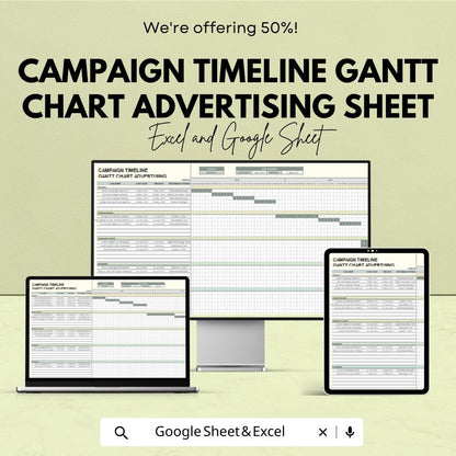 Advertising Gantt Chart Template | Campaign Timeline & Media Planning Tracker | Google Sheets and Excel