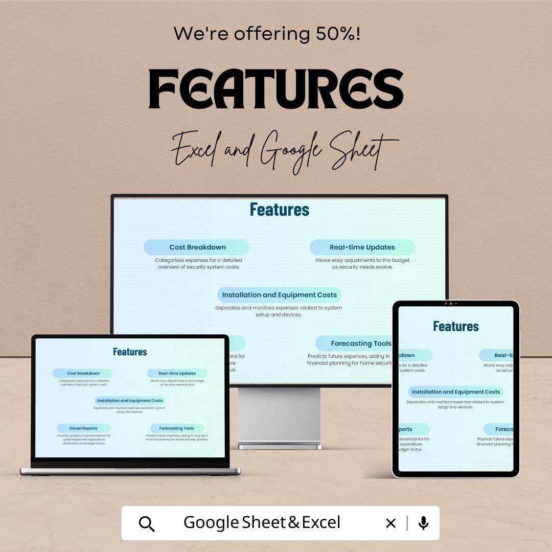 Home Security System Budget Template, Security Project Budget Planner, Installation Cost Tracker, Home Security Spreadsheet