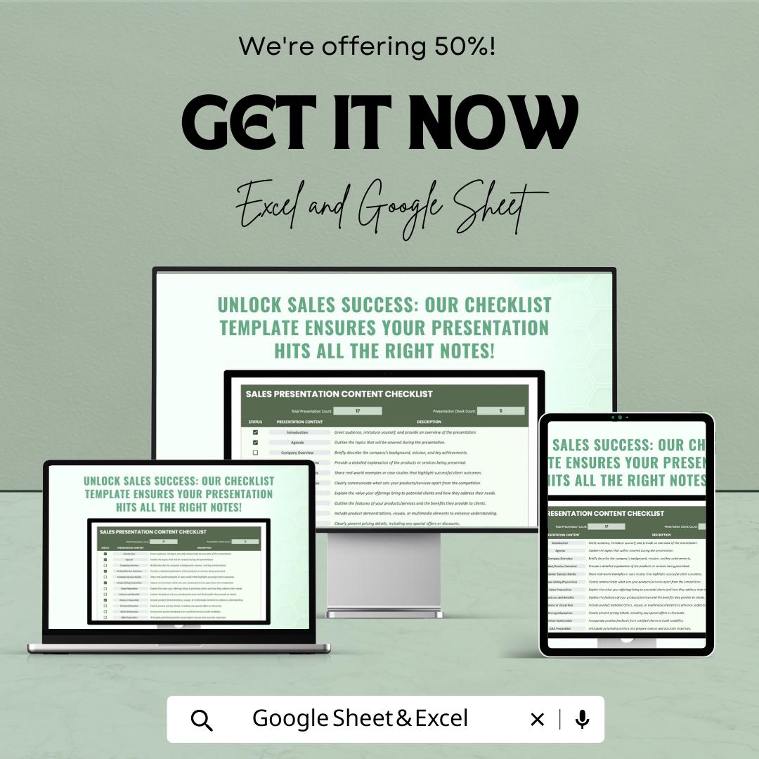 Sales Presentation Content Checklist Template | Sales Pitch Planner | Presentation Planning Tool | Sales Meeting Checklist