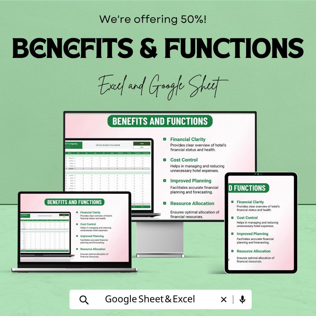 Hotel Budget Planner Excel Template | Hotel Financial Planning Spreadsheet | Hospitality Budget Tracker | Expense & Revenue Tracker