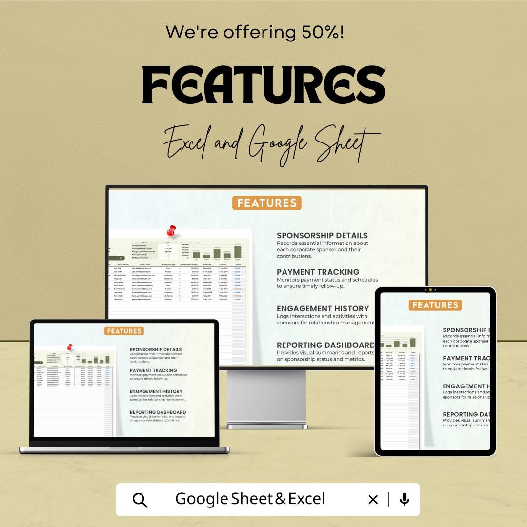 Corporate Sponsorship Tracker Template | Administration Sponsorship Management Spreadsheet | Excel & Google Sheets