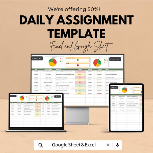 Daily Assignment Tracker Excel | Student Planner Google Sheets | Daily Homework Planner | Productivity Tracker | School Assignment Organizer
