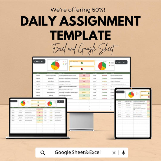 Daily Assignment Tracker Excel | Student Planner Google Sheets | Daily Homework Planner | Productivity Tracker | School Assignment Organizer