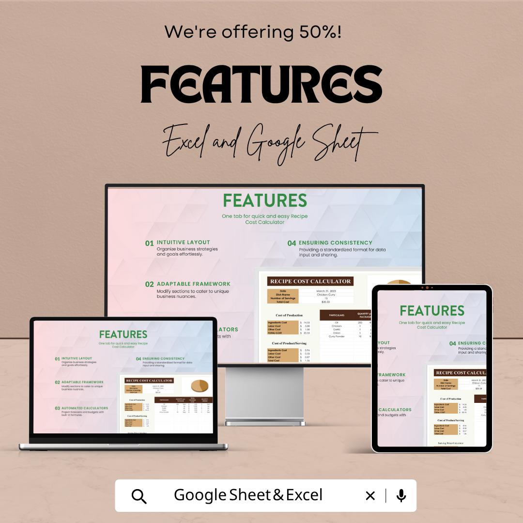 Recipe Cost Calculator Template | Food Cost Spreadsheet | Menu Pricing Calculator | Ingredient Cost Tracker | Catering Budget Tool